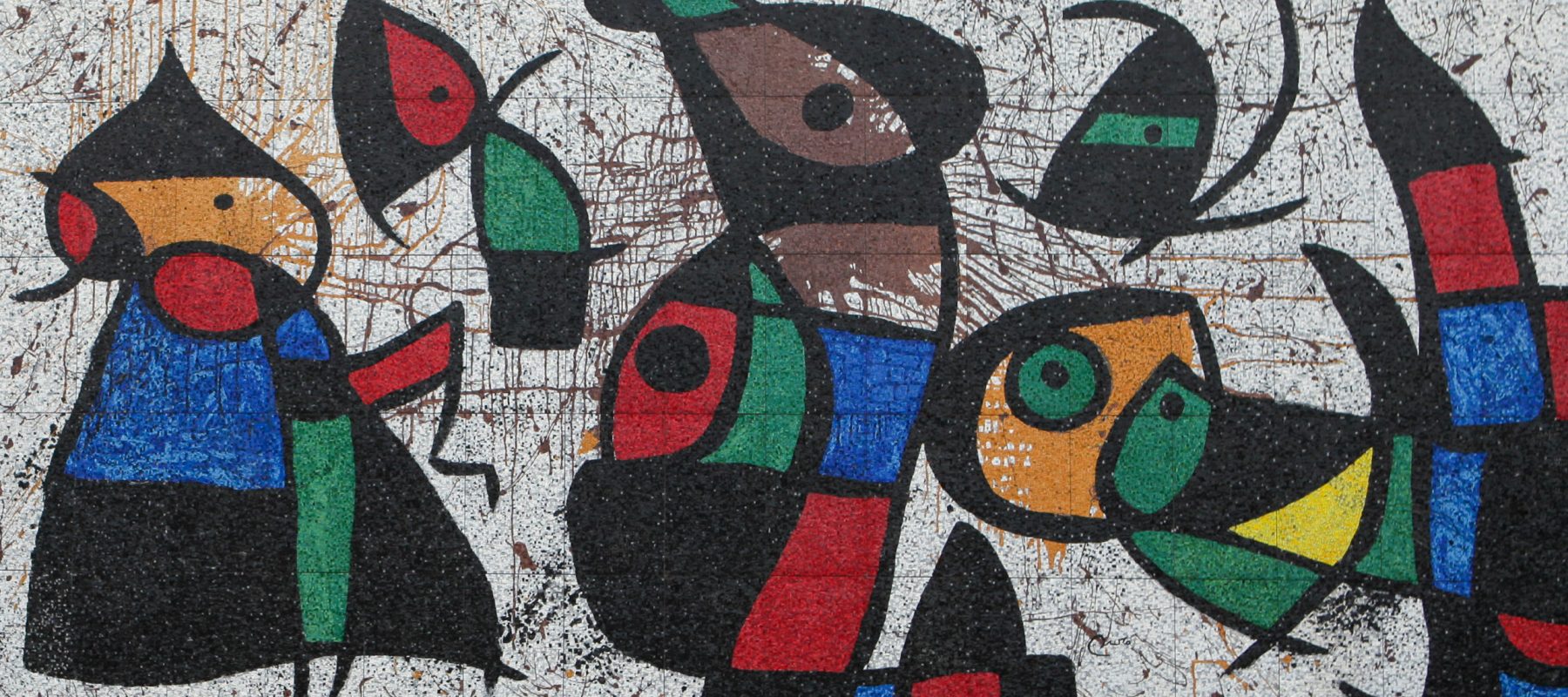 Personnages Oiseaux or Bird People, mural in tile on the side of the Ulrich Art Museum by Joan Miró