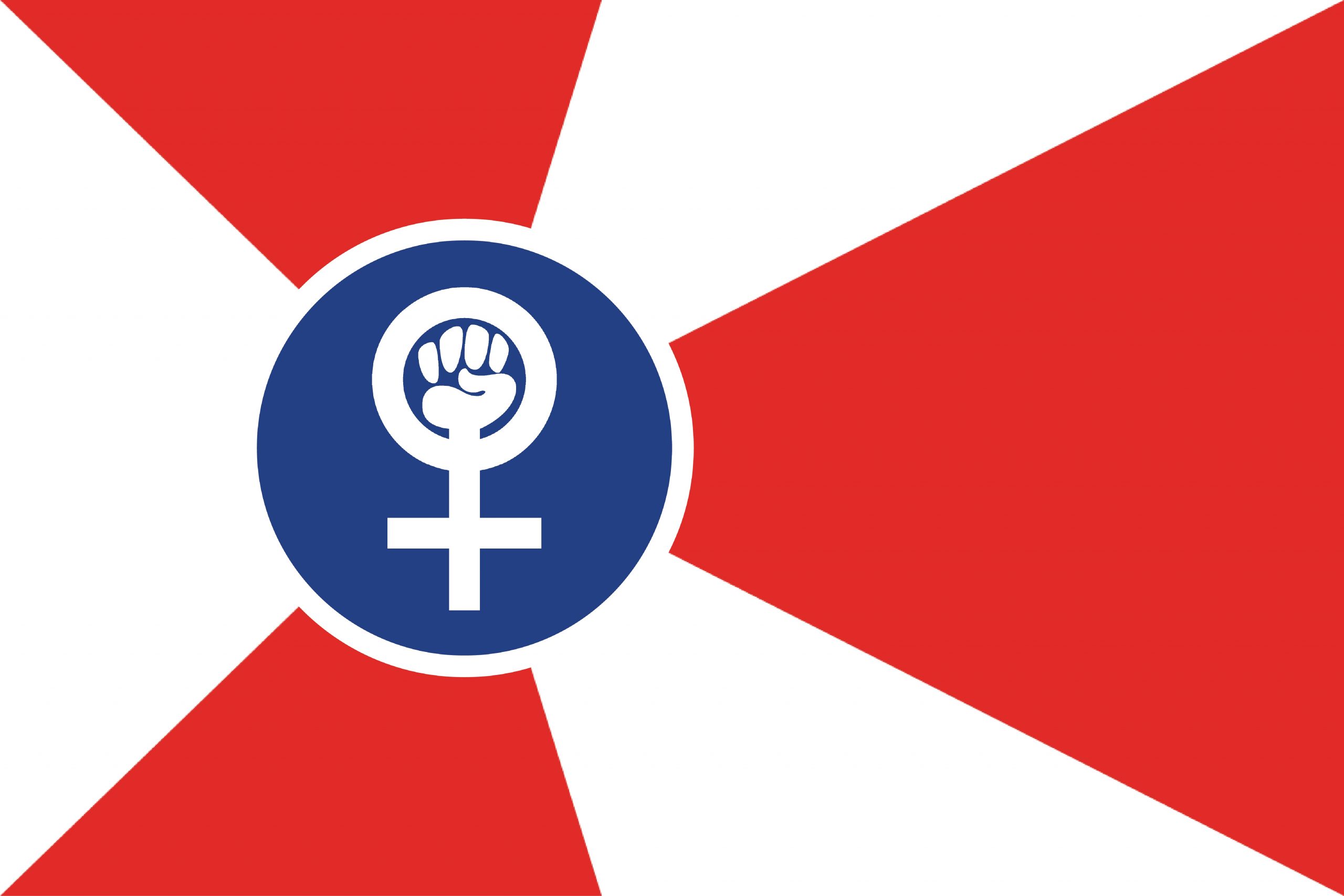 image of the Wichita flag with a feminist female symbol in place of the hogan symbol.