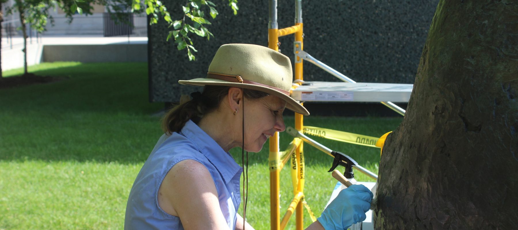 Art conservator Marianne Marti repairs a sculpture.
