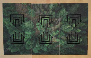 Abstract art with tree-like shapes and black beading