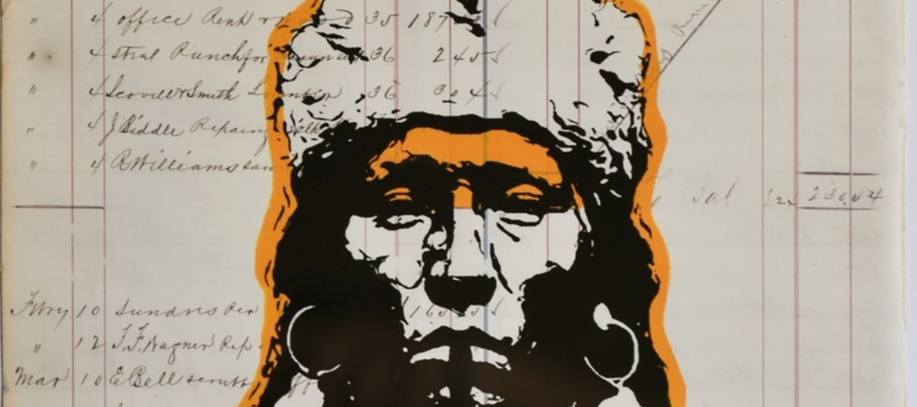 An indigenous man is drawn on a 1800s ledger page.