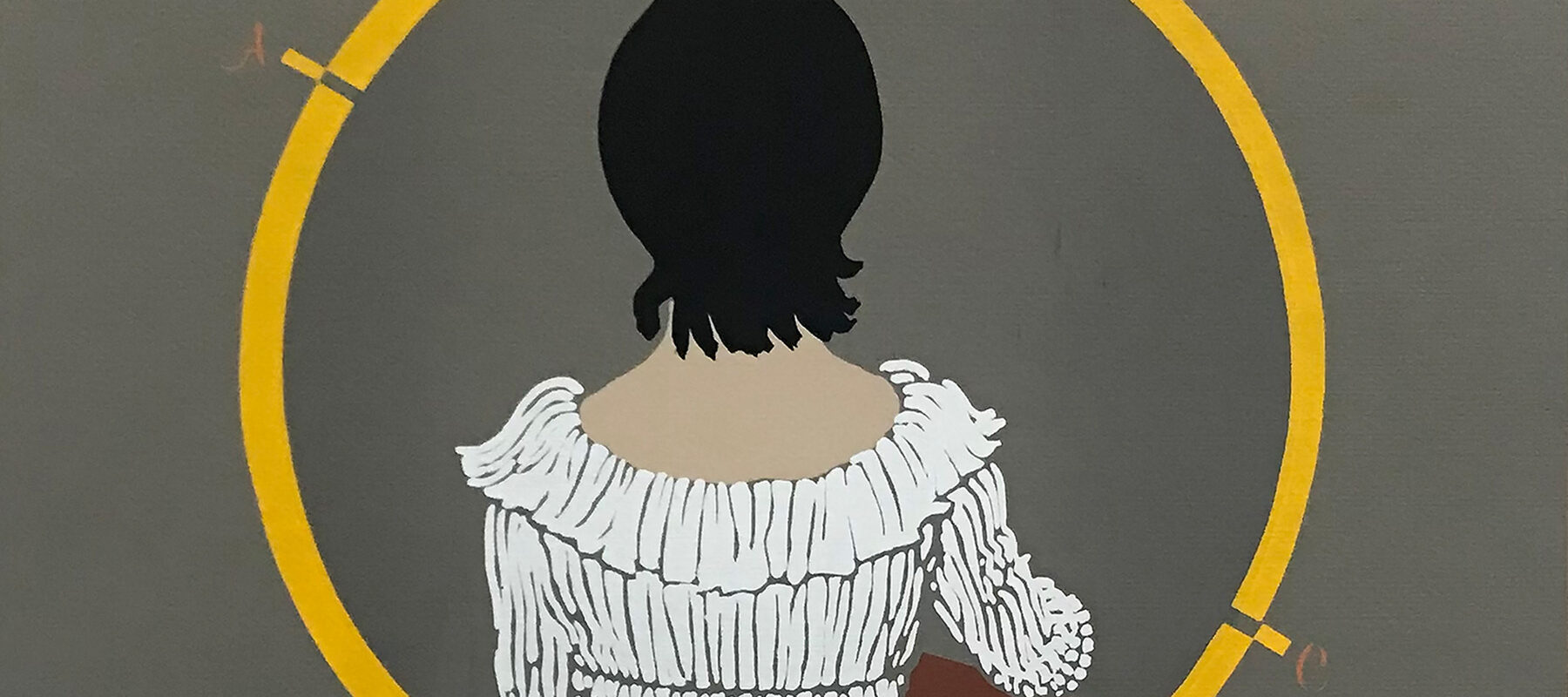 A drawing of a woman looking in a mirror.