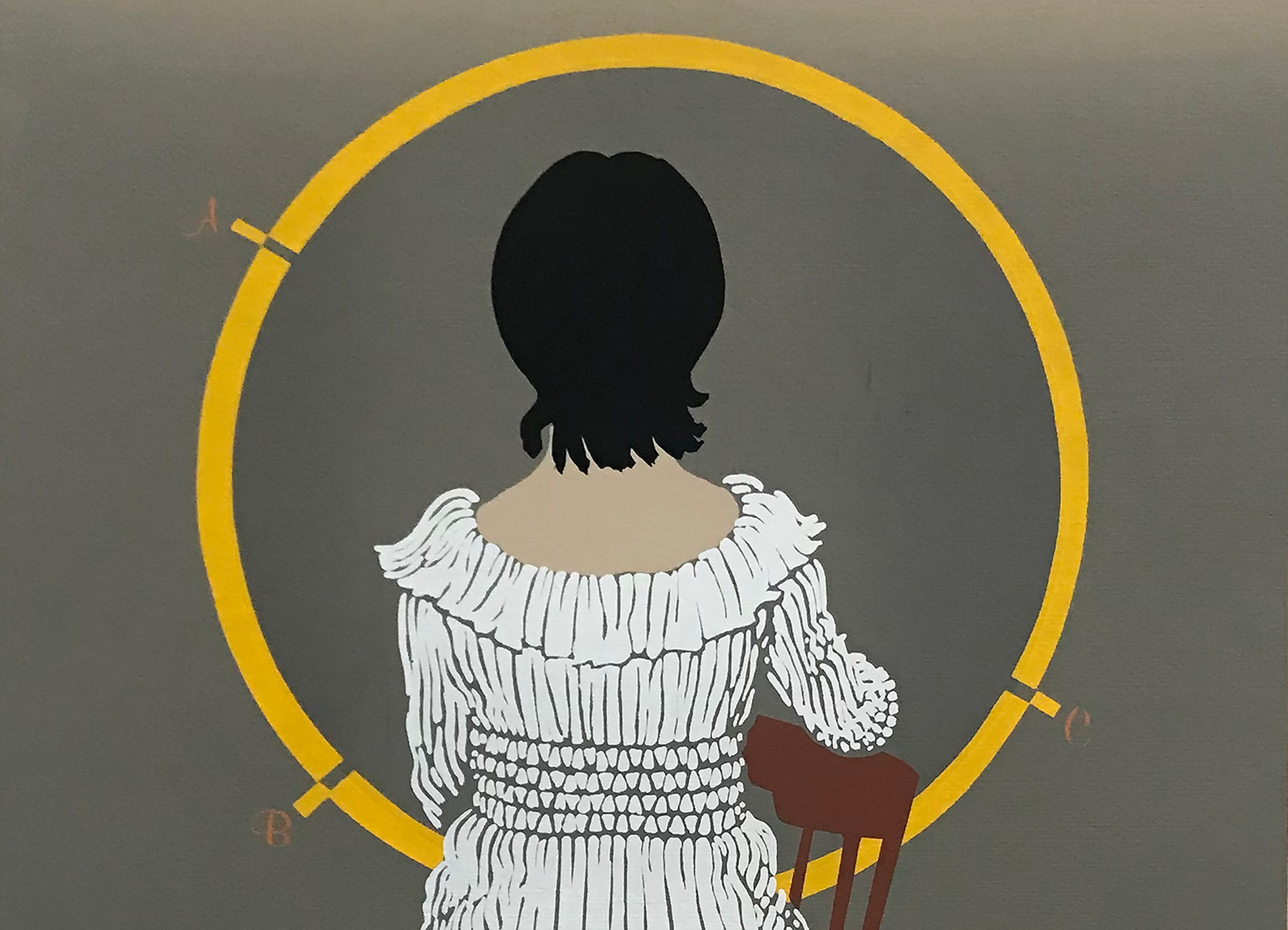 A drawing of a woman looking in a mirror.